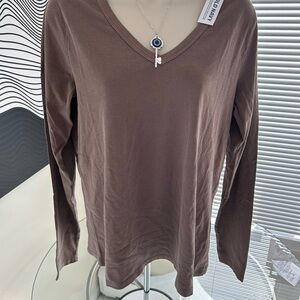 OLD NAVY V-Neck Long Sleeve Top - Brown